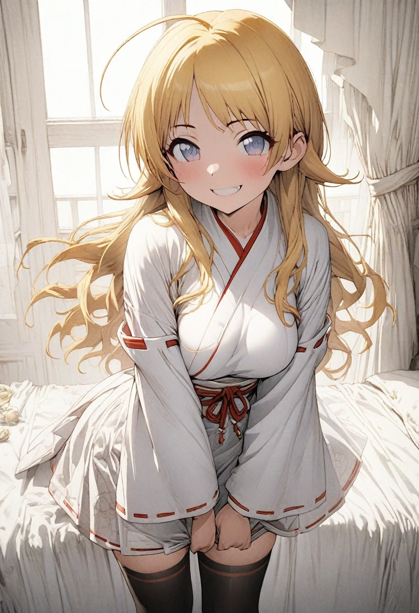 Attractive long blonde hair、32 year old beautiful American woman、Double eyelids、tthin eyebrows、Sleeping in a snow-white bed、No Underwear、Open your legs wide and look inside your thighs、You can see the whole body、Yukata gets wet with sweat and sticks to the skin、1 thin white see-through yukata、very large breast、The color and shape of the tip of the chest is visible 、You can see the color and shape of the ??????、Looks a lot of pubic hair、The entire chest shows through、