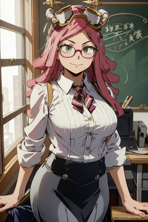 /(Mei Hatsume\),+,(from Boku no hero academia),(masterpiece),(good image),(great resolution),/(Mei Hatsume\),+,(wearing),+,(A pencil skirt and a white blouse)