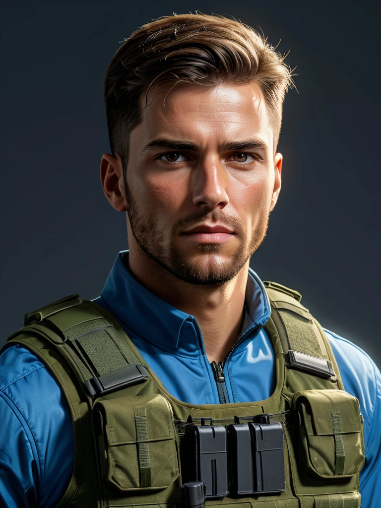 a highly detailed military soldier portrait of a man wearing a bulletproof vest, lineart, cel shading, (best quality,4k,8k,highres,masterpiece:1.2),ultra-detailed,(realistic,photorealistic,photo-realistic:1.37),sharp focus,vivid colors,professional