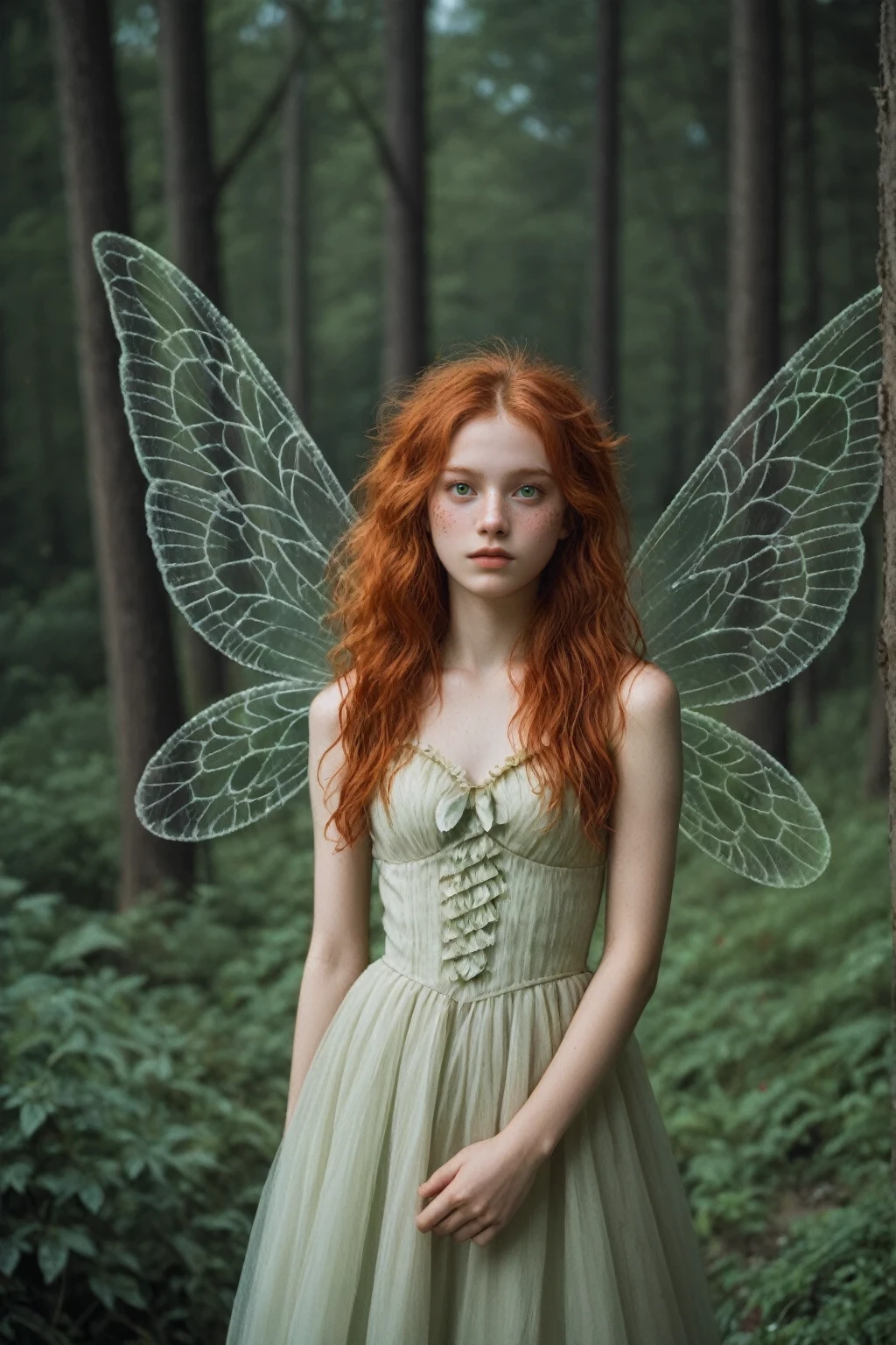 score_9, score_8_up, score_7_up, masterpiece, source_photo, (realistic:1.4)
very aesthetic, best quality, masterpiece, absurdres, (rating_safe), detailed face and eyes, fairy with wings, ginger hair, messy hair, dress, fireflies, forest, green eyes, (freckles:0.8)