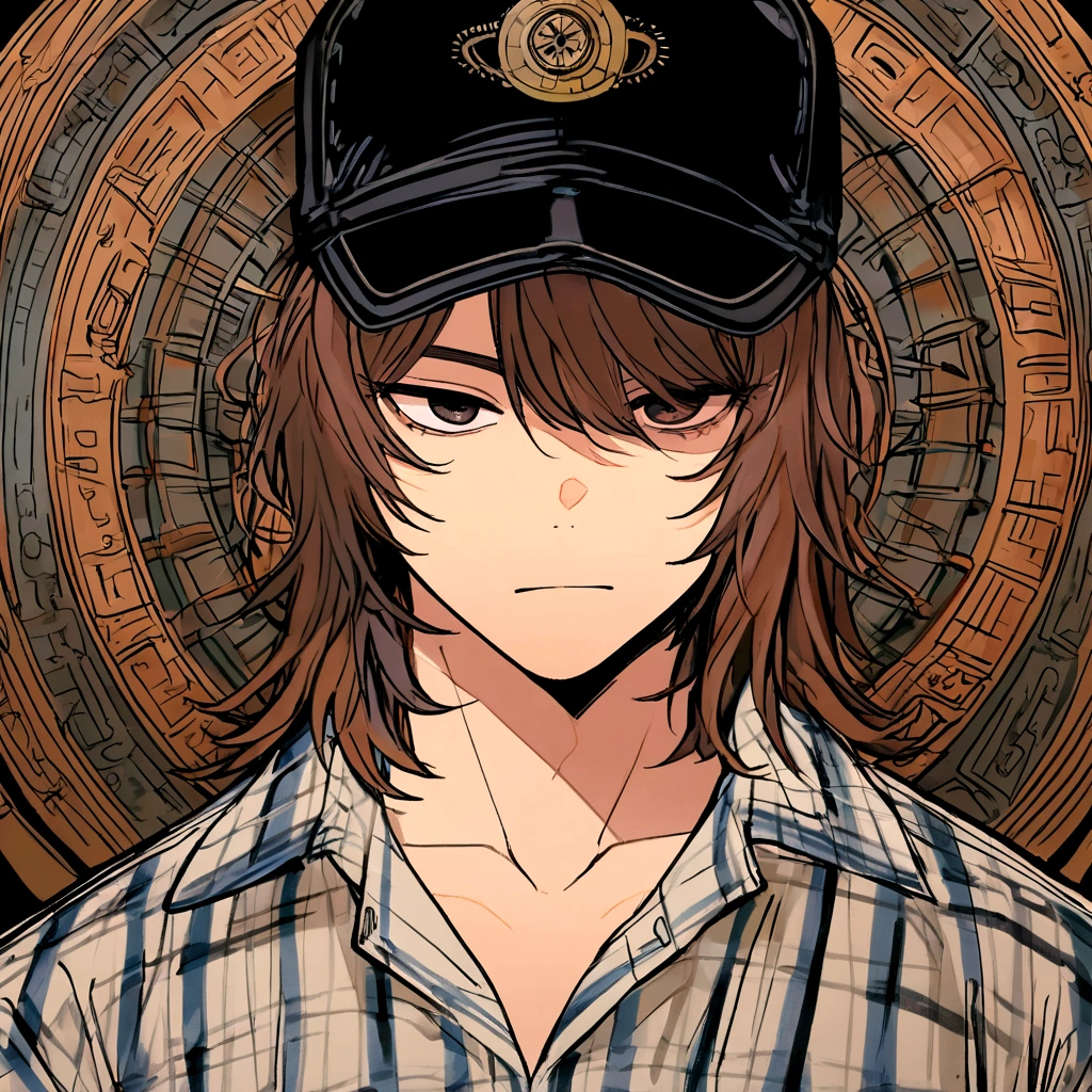 bust half-body, similar song kang, 18 year old korean man, black cap trucker, 2000s white shirt, plaid shirt, neutral expression, shaggy medium hair, brown hair, black eyes, hq style, highly detailed, high quality ilumination.