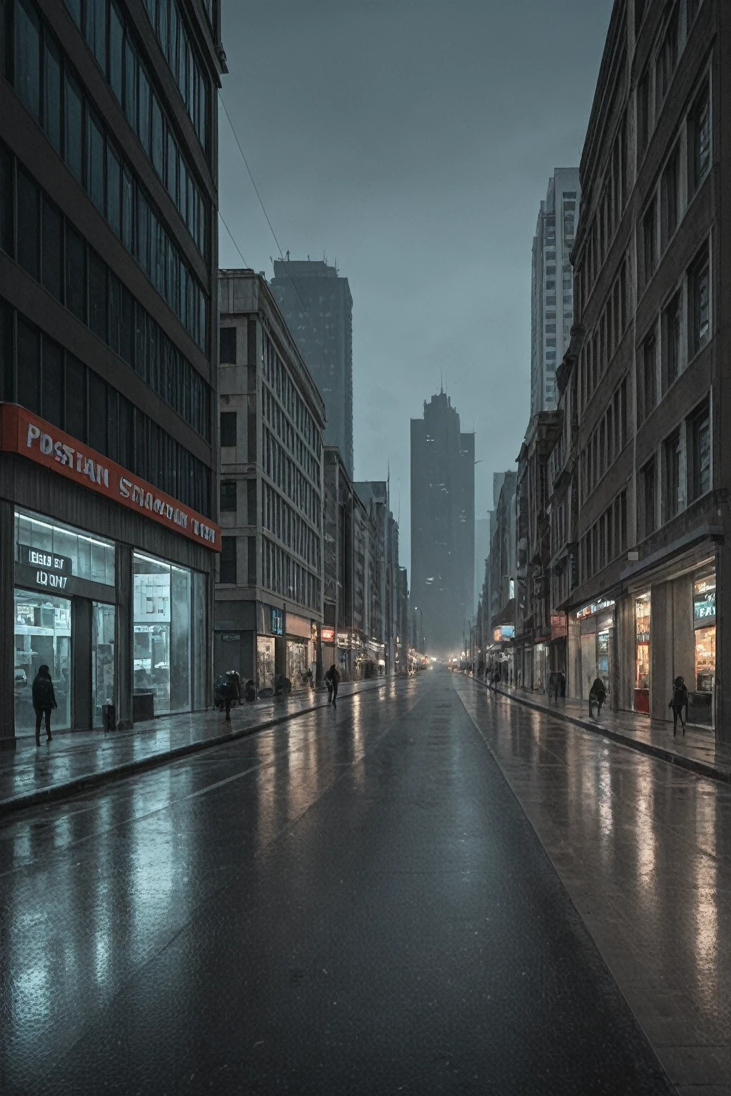 score_9, score_8_up, score_7_up, dark futuristic scenery, atmospheric fog, moonlight, futuristic city,dirty busy streets with open shops, trash on street, run down buildings, (postapocalyptic city:1.3)