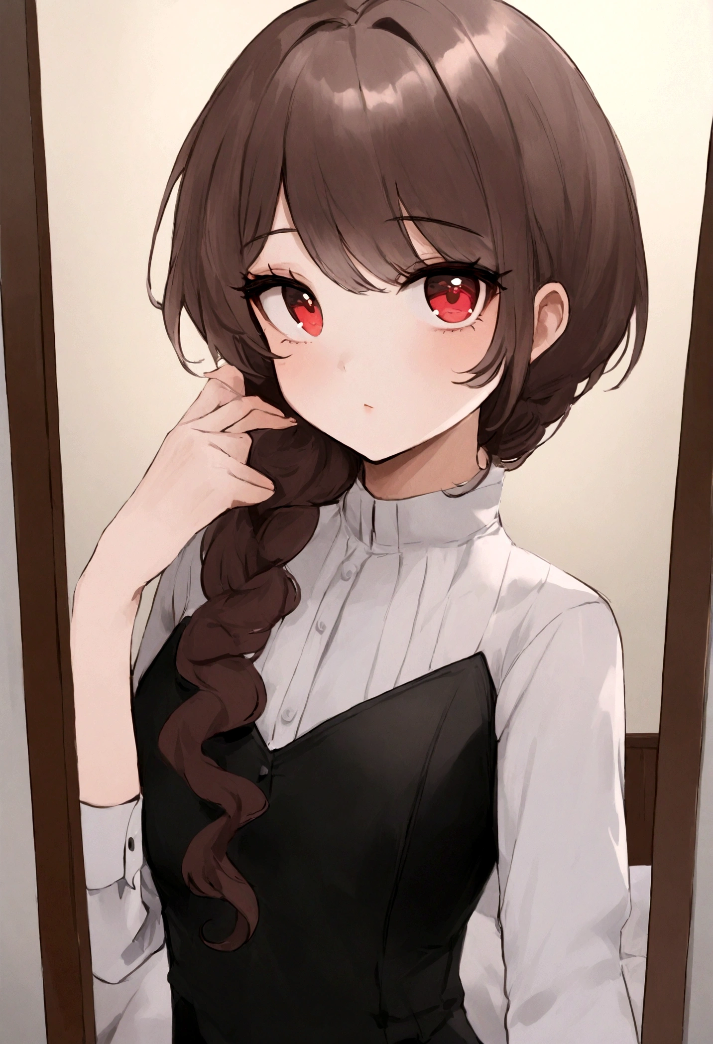 Femme arafée avec des vêtements noirs, fille sexy aux yeux marrons, Portrait de Sophie Mudd, cheveux bruns et grands yeux, selfie d'une jeune femme, Yeux de chambre, violette myers, sans maquillage, maquillage naturel, regarder directement la caméra, visage avec artgram, maquillage subtil, superbe photo de tout le corps, dans la chambre, clivage