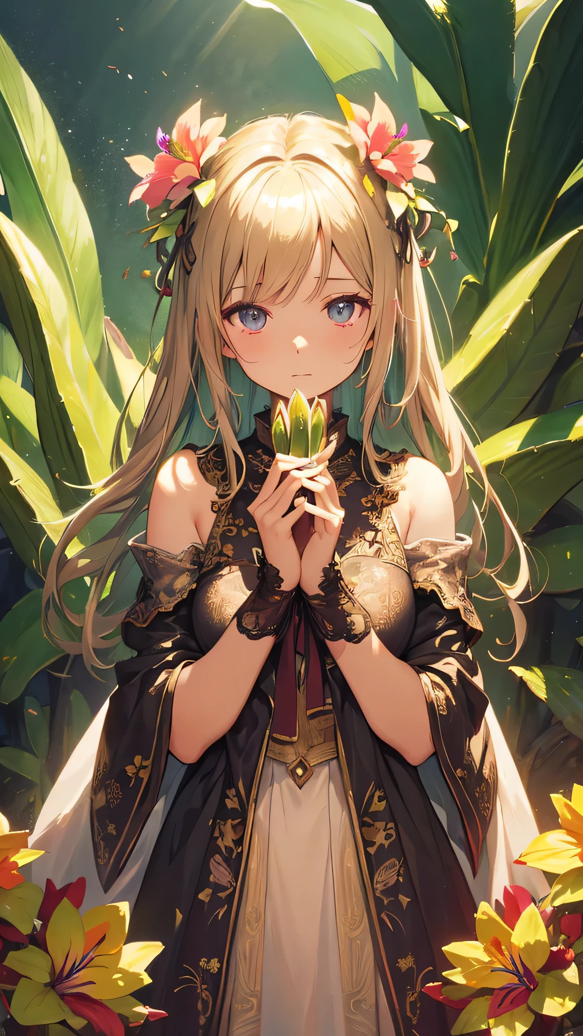 Cactus flower themed artwork, ((highest quality)), High resolution, 8k, Cinematic Light, High Contrast, Written boundary depth、、sharp、beautiful, Strong brilliance, Detailed Background, One Girl, cute, fine grain, Shining Eyes, Detailed Iris、
