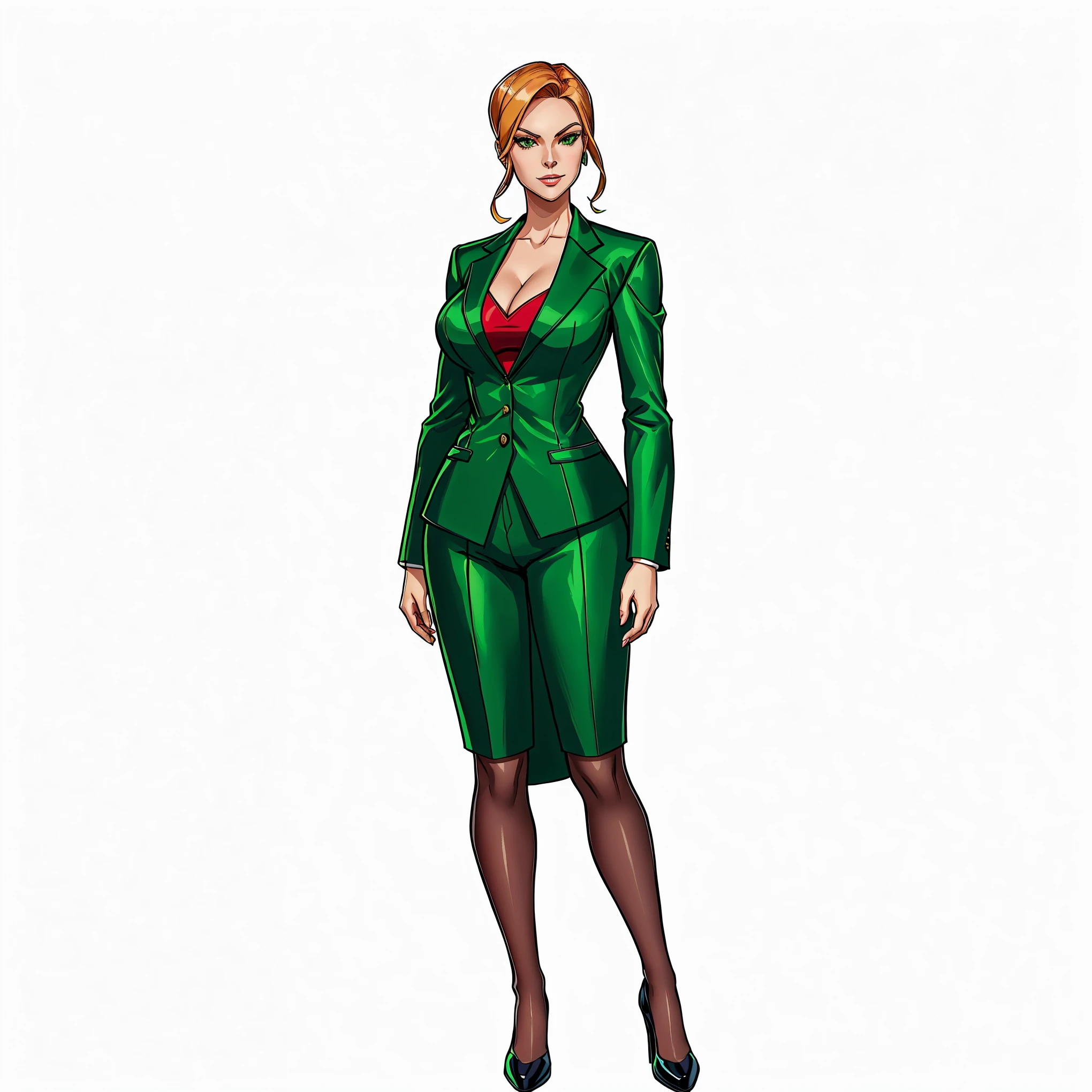 cartoon of a woman in a green suit and red top, dinah drake, official character art, female lead character, girl in suit, girl in a suit, official character illustration, official concept art, full body portrait of jean grey, full body character portrait, character full body portrait, female full body, anya from spy x family, wearing a strict business suit, female spy