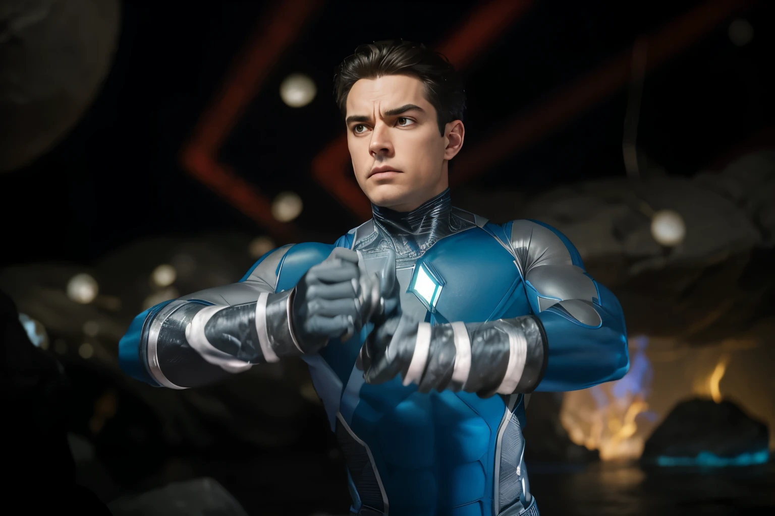(Best quality, 8k, 32k, Masterpiece, UHD:1.2) "Transform the scene into the surreal and otherworldly environment of the Negative Zone from Fantastic Four. Picture an alien dimension filled with chaotic landscapes and strange, floating debris. The sky is a swirl of dark purples, eerie greens, and glowing blues, creating a visually striking yet unsettling atmosphere.
In the midst of this surreal setting, Mr. Fantastic stands as a beacon of resilience and adaptability. His limbs are stretched to incredible lengths, twisting and turning like rubber to navigate the unpredictable terrain. His arms and legs extend in seemingly impossible ways, wrapping around floating rocks and stretching across vast chasms, showcasing his extraordinary elasticity.
The ground beneath him is fragmented and uneven, with floating islands of rock and crystal suspended in the air. Strange, glowing plants and crystalline structures dot the landscape, casting an eerie luminescence that highlights the alien nature of this dimension. In the distance, colossal energy vortices swirl, hinting at the powerful and dangerous forces at play within the Negative Zone. ((jack Kirby)) ((cosmic)) ((Space)) ((celestial))
Capture the essence of the Negative Zone by emphasizing its chaotic, otherworldly beauty and the stark contrast of Mr. Fantastic’s flexible form against the unpredictable environment. His limbs, stretched and contorted like rubber, demonstrate his unique ability to adapt and thrive even in the most alien and hostile settings.
The scene should evoke a sense of awe and tension, highlighting the endless challenges and mysteries of the Negative Zone while showcasing Mr. Fantastic’s heroic determination and incredible powers. This transformation should immerse the viewer in a world where the laws of physics seem to bend, just as easily as Mr. Fantastic’s rubber-like limbs."