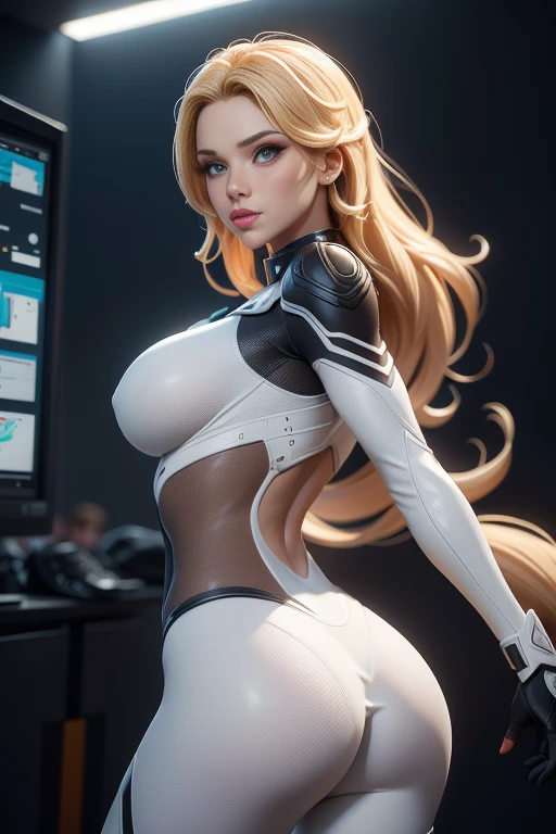 Bodysuit blanco sin mangas, Scarlett Johansson tetas grandes, cara sonriente, walking around the racetrack with your butt moving, .RAW,(8k, Calidad superior, Obra maestra:1.2),(Detalles intrincados:1.4),(fotorrealista:1.4),Renderizado de octanaje, Renderizado 3D complejo Ultra detalle, Estudio Luz suave, Luz de llanta, vivid detail, Super detail, textura realista de la piel, Detalle de la cara, Hermosos ojos de detalle, Fondo de pantalla muy detallado de CG Unity 16k, maquillaje, (Antecedentes detallados:1.2),