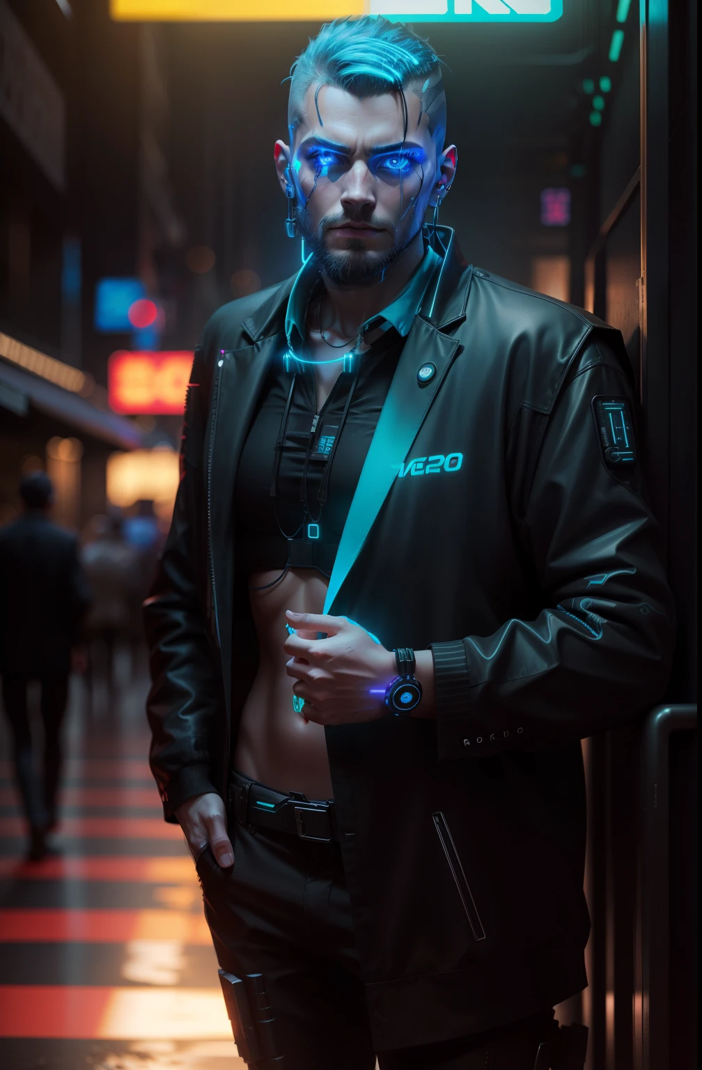 Estilo cyberpunk, Rosto realista, 8K, ultra realistic, neon,