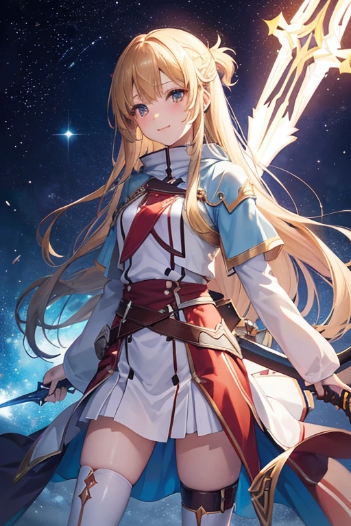 Asuna, Asuna_(star), (One girl,alone) ,Fantasy, High resolution, 19, original, (Wear it in a sheath around your waist:1.3), smile, (White Knight Wizard's Long Cape:1.55), short hair, Medium chest, View Viewer, bangs ,Fine hazel brown eyes, Beautiful background, ((Morning sun,Western-style private room)), Place your hand on your chest,(Brown Hair,Short Ponytail:1.5), (Platinum Knight Wizard Full Armor:1.55),short hair, Are standing,Straight, Couple,(whole body:1.1), White knee socks,(Couple:1.4),