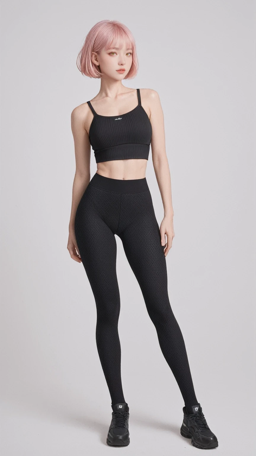 score_9, score_8_up, score_7_up, score_6_up, source_anime, BREAK 
black leggings, textured leggings,
short hair, pink hair, yellow eyes, knee up,