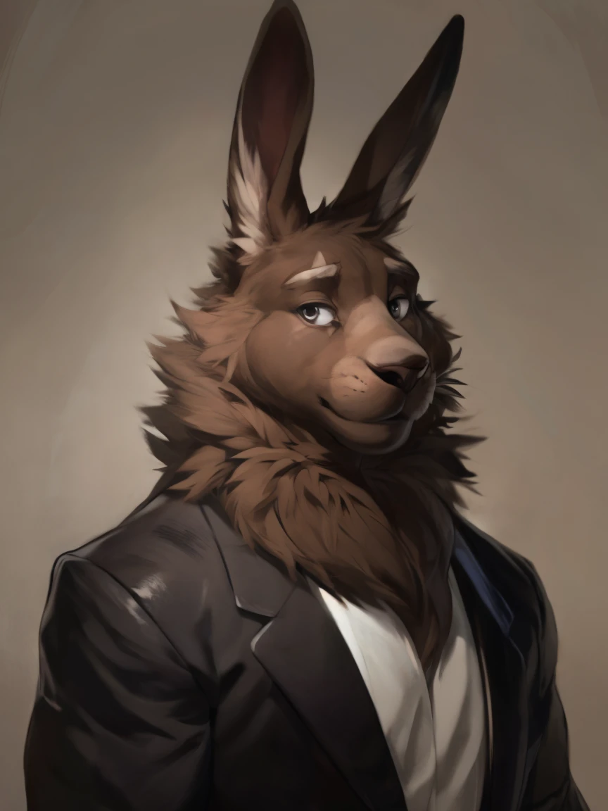 A tall hare in a black suit, by darkgem, by mystikfox61, by glitter trap boy