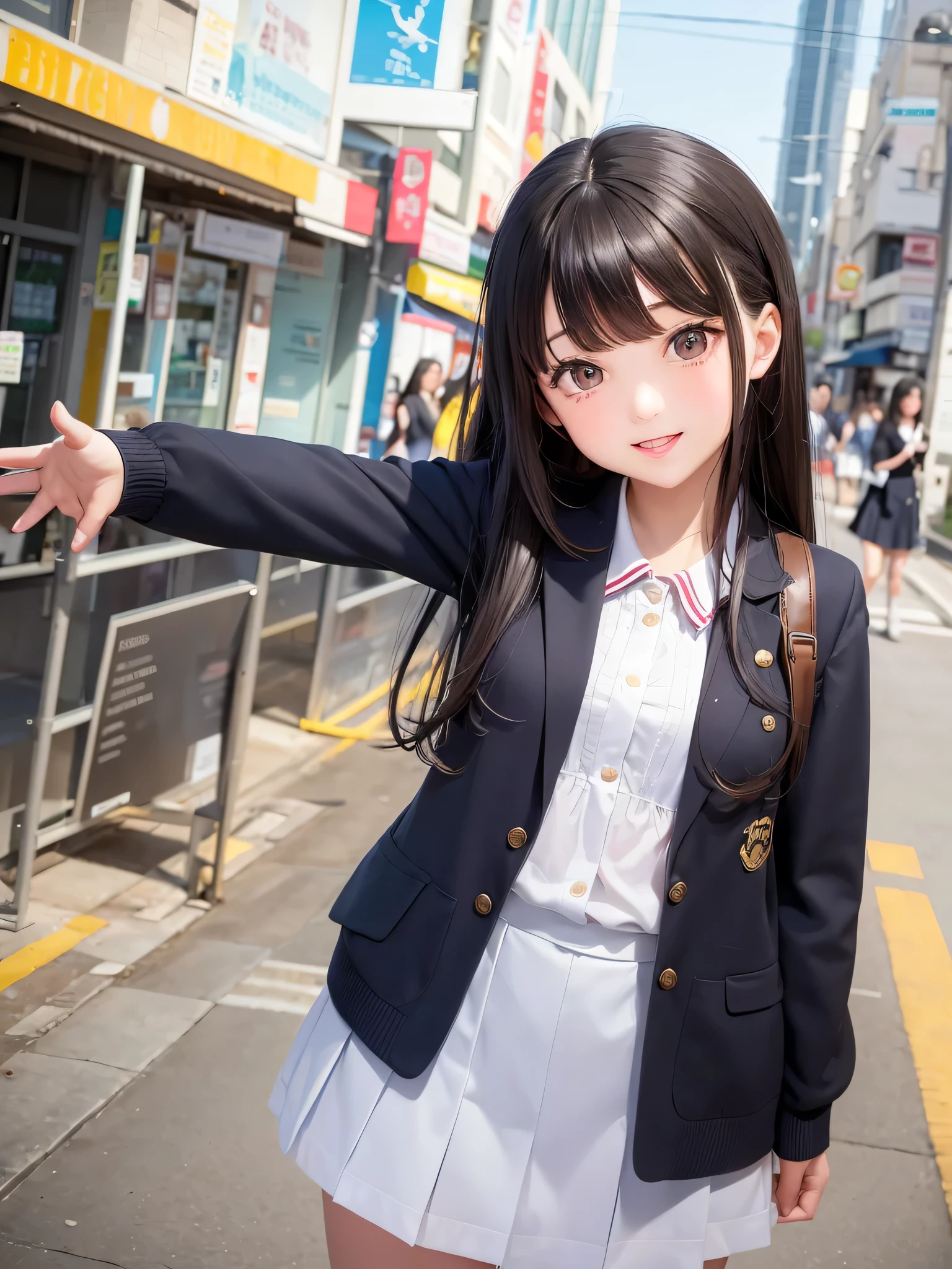 The school girl is a lively and sunny girl,Height 5 feet 5 inches,Petite and cute,Weighs about one hundred and twenty pounds。She has long dark brown hair with bangs covering her forehead.,Slightly wavy hairstyle exudes a natural youthful vitality。Her eyes are bright and shining,Always shining with enthusiasm and goodwill,One can't help but feel her warmth and affinity。
Positive face,Headshot