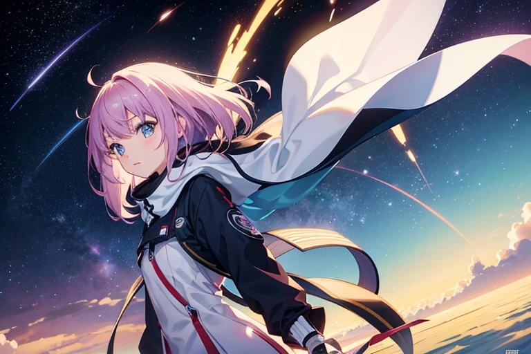 An anime girl over the galaxy