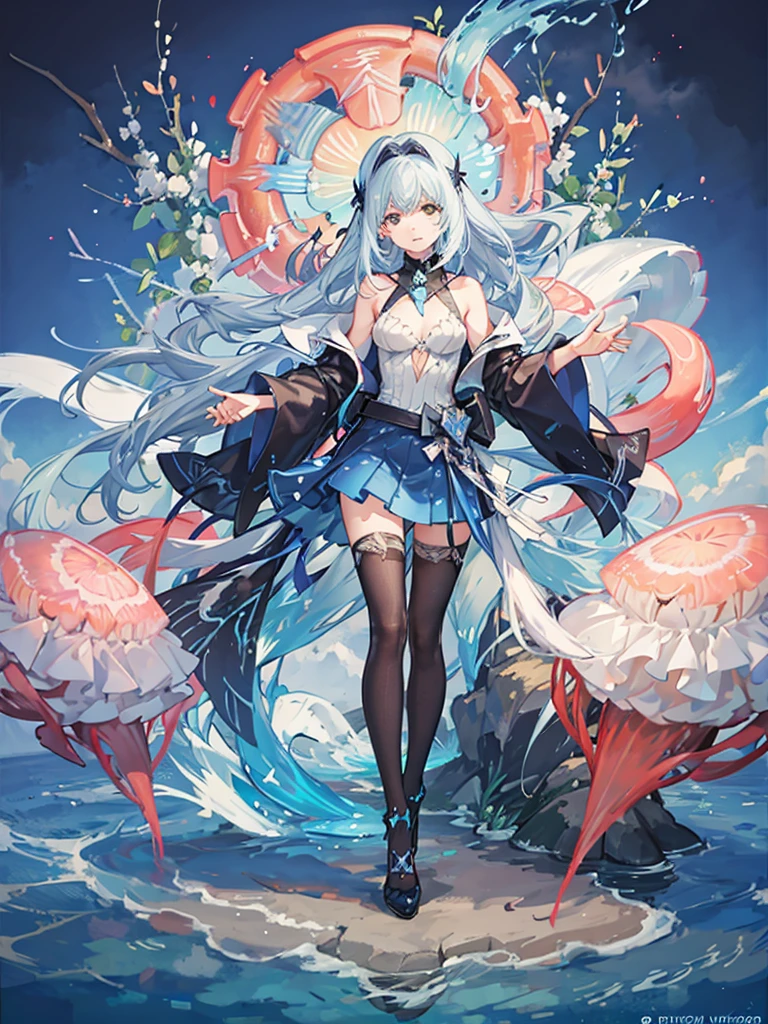 [(Transparent background: 1.5)::5],(((Masterpiece)))),(((Highest image quality))),((((Ultra)),Illustration,1 woman,Solo,Mysterious,Vivid color,Glossy,Underwater transparent sealed hemispherical glass dome, White hair, Red eye, Full body, Barefoot, Long hair, Quiet nature, Koi, Underwater, Dome, Close-up, Dynamic action, Lens perspective, (((Box configuration)))), Sitting Cross - Leaning against a bookcase, (arm + hand + thumb + 4 fingers), (Impressionist: 1.4), Vincent van Gogh
