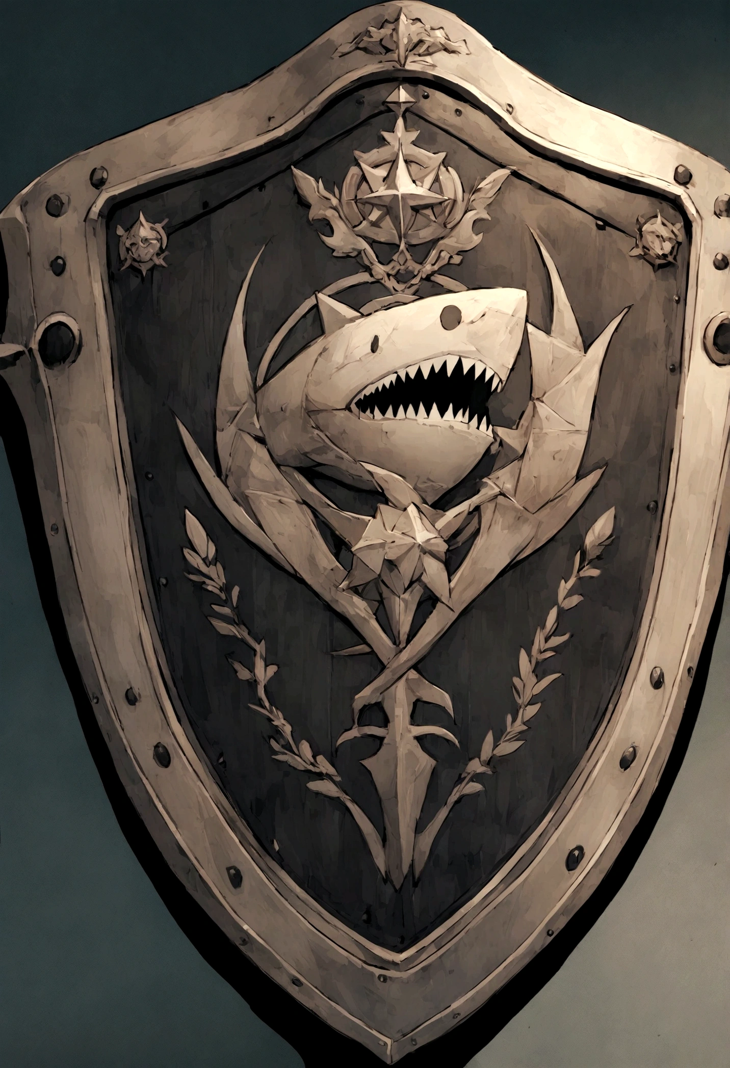 Logo of a shark in the shape of a shield, com as letras W e M