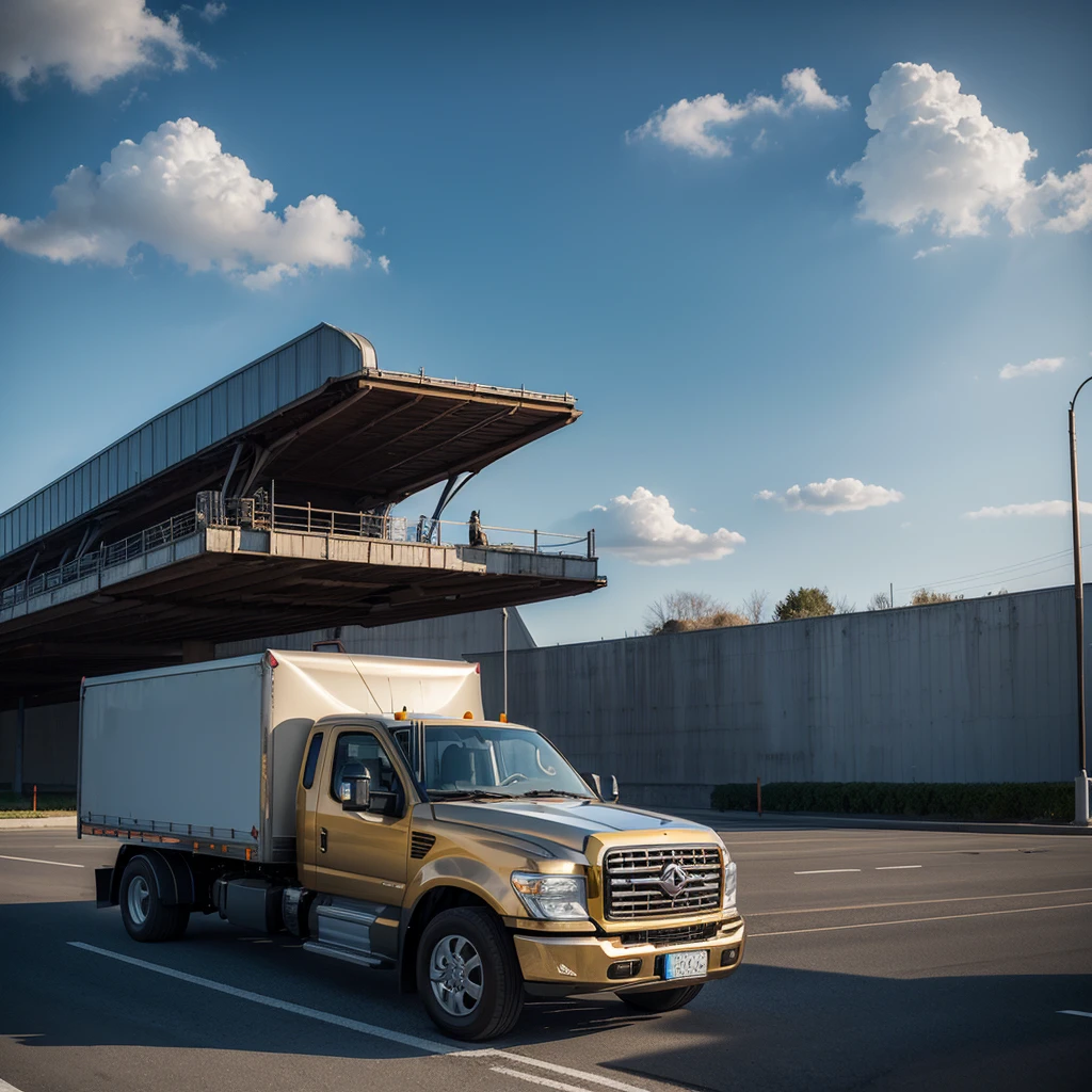 trucks carrying a lot of gold, extremely high budget, escala enorme, em grande escala, grande escala, muito realista, realmente realista, grande escala, um hiper-realista, imagem verdadeiramente realista, photo rendering, very muito realista, perspectiva impressionante, an ultra realistic, artistic rendering, Alex Andreev, semi-realista, transportation design rendering, super realista, motorista sexy
