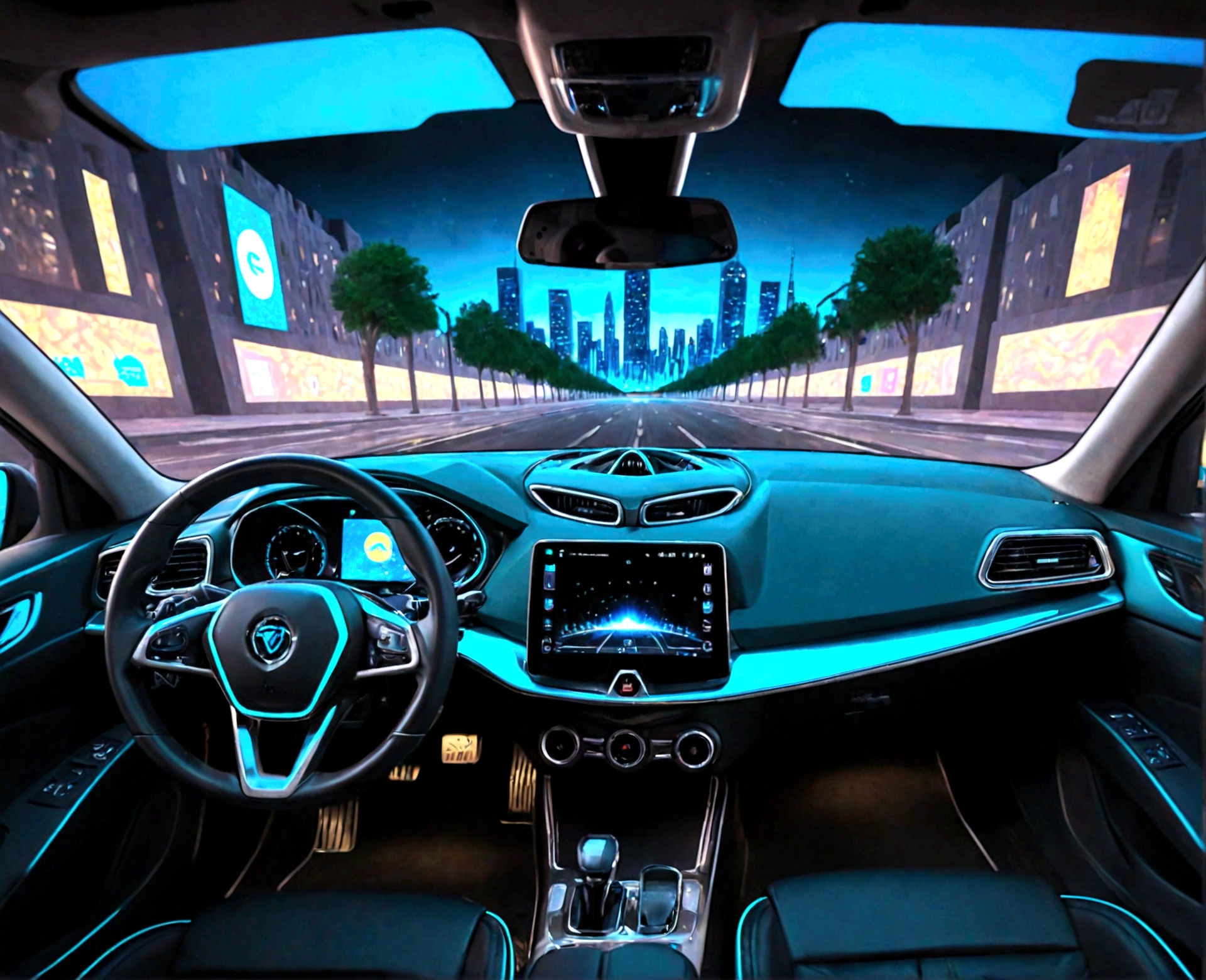 arafed view of a car with a dashboard and a view of a city, inside of a car, interior background, full view of a car, wide fov, a hyper realistic, hyper detailed scene, hyper-realistic, hyper - realistic, highly detailed environment, inside a grand, luxury, first person view perspective, realistic depiction, holographic display lenses