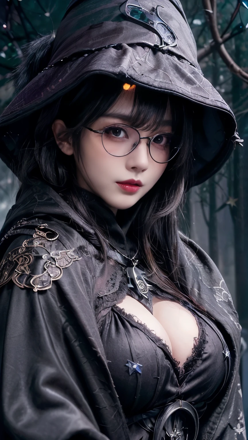 (Fatal Beauty,A fascinating villain,witch) ,(A supple and powerful physique),(Sensual charm),(Mysterious charm:1.1),(Captivating silhouette),(highest quality,High resolution:1.2),(dark,Threatening:1.1),((dark horror theme:1.5),(Thriller:1.5)),(Dark fantasy:1.5), (((Countless stars fly away:1.5),(Absurd:1.5),(wonderful:1.5))),full length,Qu美術z Lepidolite Woman in a Red Dress, (Powerful figures:1.1) 、 ((((Round glasses)))),(((Big Breasts))),(((Fiery crown:1.1))),prime color,Urban,Very detailed,masterpiece,Intricate details,Faded,Very detailed, Eye for details,Intricate details,暗くてSpooky atmosphere, Spiritual Beings, 忘れられないほどbeautiful, Ghostly figures, Shadow-like shape, Spooky whispers, Ominous Aura, HeArt of a Goth Maiden, Very dark shade.Her Eyes, Like dazzling fur in a starless haze,A symphony of despair in their eyes.Her Mogul Snaps, Mysterious Cemetery,Think about it, The source of her sadness.Black hair swaying in the moonlight, She summons darkness, (beautiful: 1.7), (Wizard wearing black hat: 1.6), (An intricately decorated jet-black cloak: 1.6), (Delicately decorated cloak, although it is damaged: 1.5), Hypermaximalist, Breathtaking oil paintings, Surreal, Ultra-realistic digital illustrations that mimic the style of oil paintings, Seamlessly blending the psychedelic visionary art of Alex Grey with the physio-mechanical aesthetic of HR Giger. wonderful構成, (Eyes Shining:1.6)、(Glowing Eyes:1.1),(hellish landscape:1.1),(fire,sulfur:1.1),(Threatening atmosphere:1.1),(dark shadows,Threatening presence:1.1),(Unlucky Clouds,Stormy Skies:1.1),(dark,Spooky atmosphere:1.1),(Aura of misfortune,Evil energy:1.1),(dark aura,cigarette:1.1),(Extreme heat,Burning Flames:1.1),(Nightmare Visions:1.1),(Predicting the end:1.1),(Whispers of misfortune,Devilish laughter:1.1),(Cry of pain,echoing screams:1.1),(Bad luck symbol,Ancient runes:1.1),(Mysterious Relic,dark 美術ifacts:1.1),(Infernal Ritual,Ritual sacrifice:1.1),(Eternal Ruin,A hopeless existence:1.1), Inspired by the background of the abandoned mecha. Art created by Craig Mullins, Necrostyle., Detailed Description, Futuristic sci-fi scene. Focus on SF concept art, Vivid colors and sharp focus.