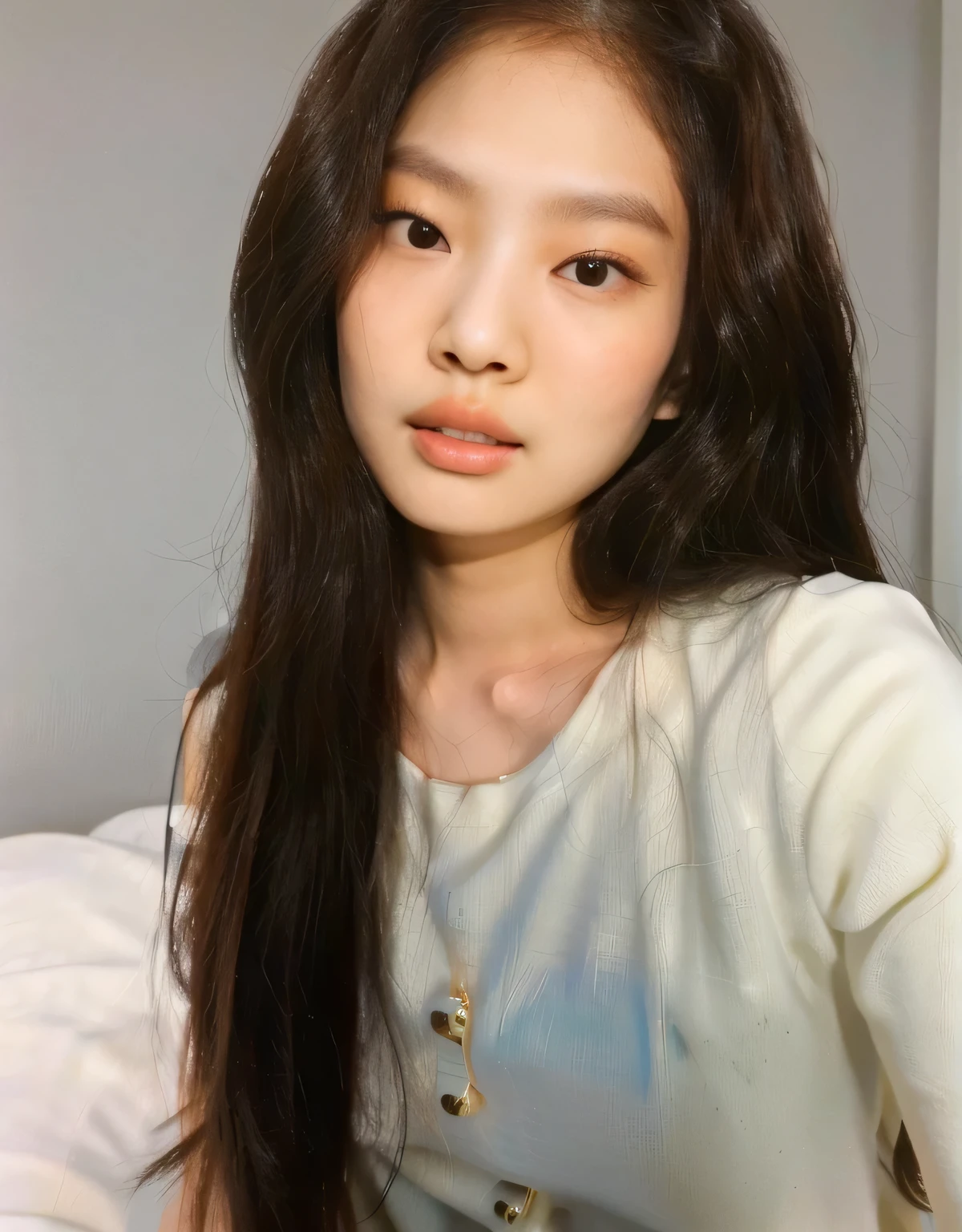 arafed asian girl com cabelo comprido sitting on a bed, Ulzzang, Jennie Blackpink,  coreana, jaeyeon nam, Jinyoung Shin, young lovely korean face, com rosto redondo, adorable and pale korean face, young pale and beautiful asian face, pale round face, rosto redondo e macio, com cabelo comprido, south east asian com rosto redondo, lindo rosto redondo