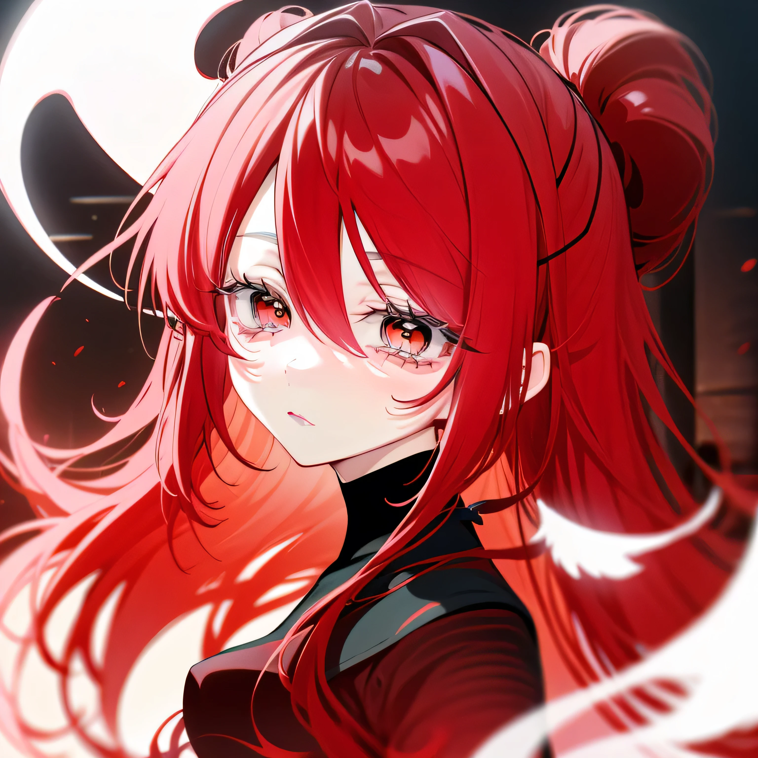 red tinted hair,Half-length statue of a girl,k hd,4K,face expressionless,style of anime,sideface,white backgrounid,