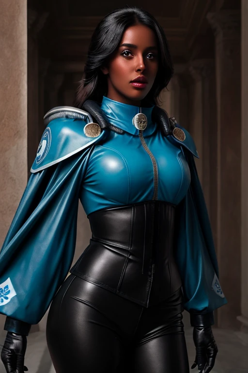 ADEPTA SORORITAS Mulher negra vestindo uniforme sttldunf azul,Jamesdaly Estilo de Arte,
