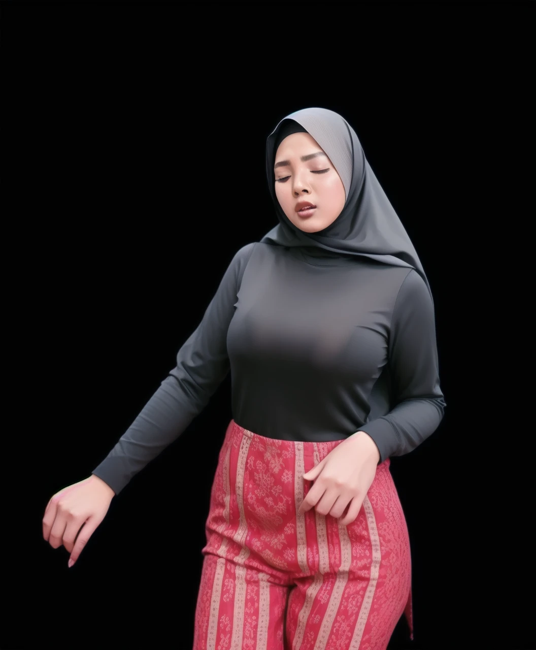 HIJAB MALAY GIRL,, IMF as a good Guy, TECHNOLGY, AI, futuristic, blockchain, International Monetary Fund, (MATRIX WORLD), ((look In front at the camera CLOSED YOUR EYES and open your mouth)).