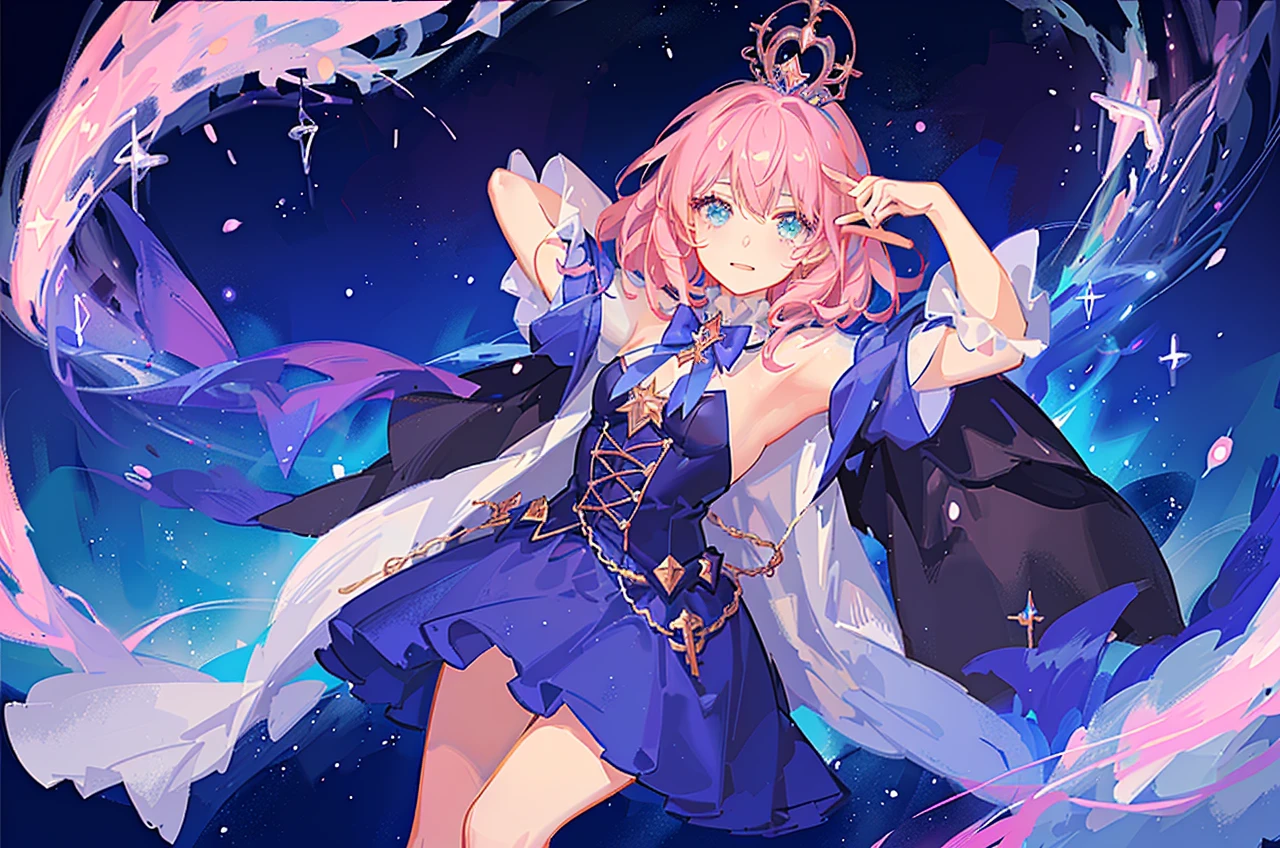 Anime girl with a star and a wand on her head, sparkling magical girl, portrait of the magical girl, beautiful celestial mage, Detailed key anime art, Trending on ArtStation pixiv, magical , guweiz on pixiv artstation, high detailed official artwork, Cute anime waifu in a nice dress, Pixiv Contest Winner, anime goddess, official anime artwork