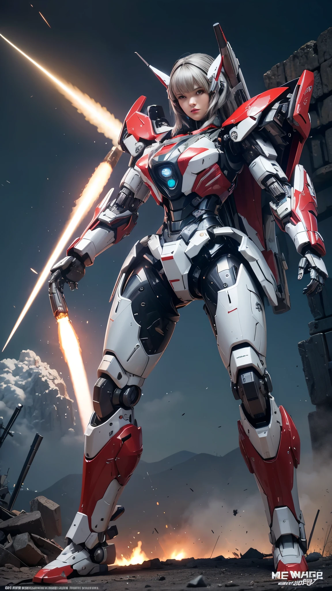 Super detailed, advanced details, high quality, High resolution, 1080p, hard disk, beautiful,(Humanoid Weapons),Armor War,(Rocket Missile)Capture the big picture,beautiful,Mecha cyborg girl,battle mode,Mecha body girl,She is wearing a futuristic war machine weapon mecha