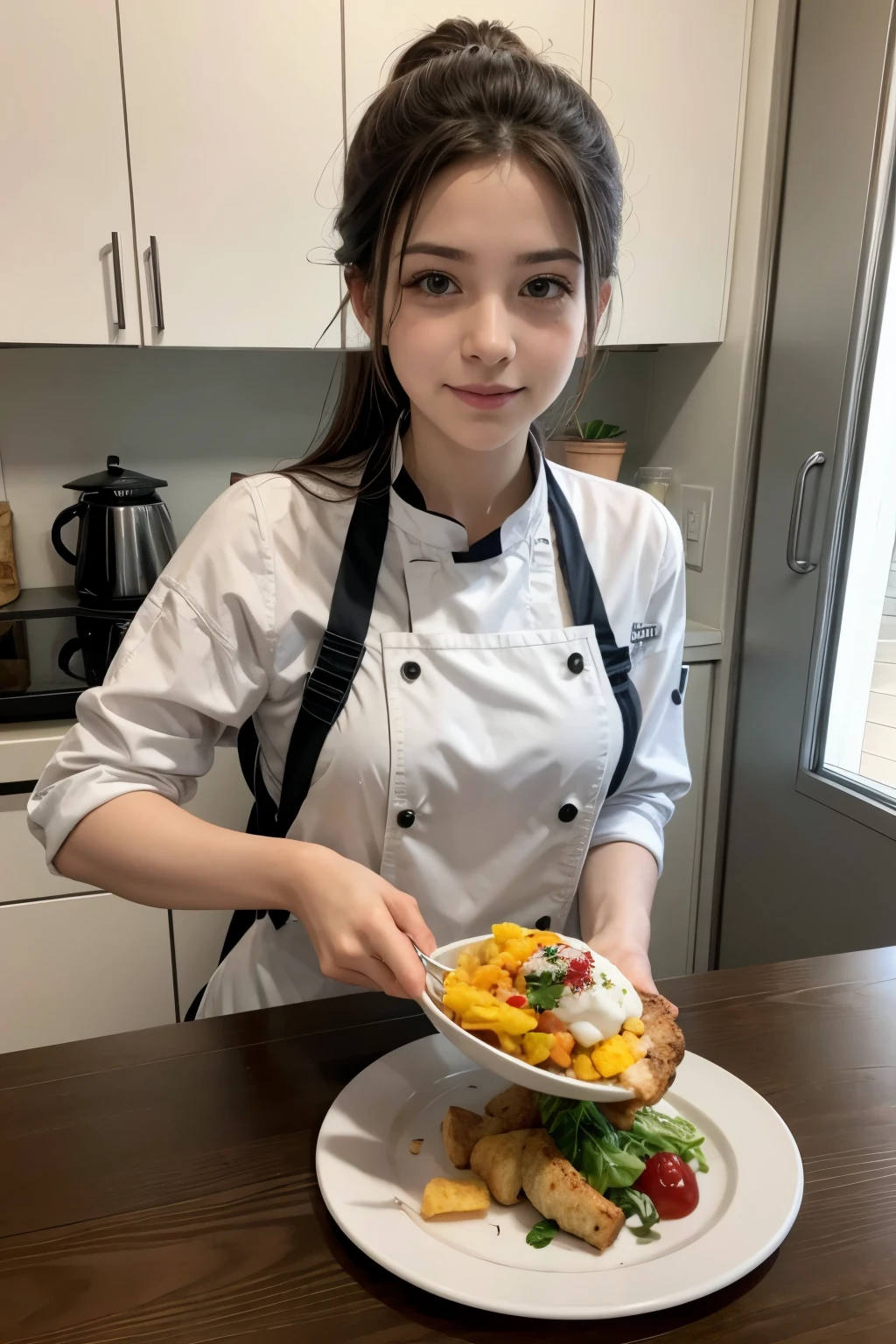 Comida na mesa em uma cozinha