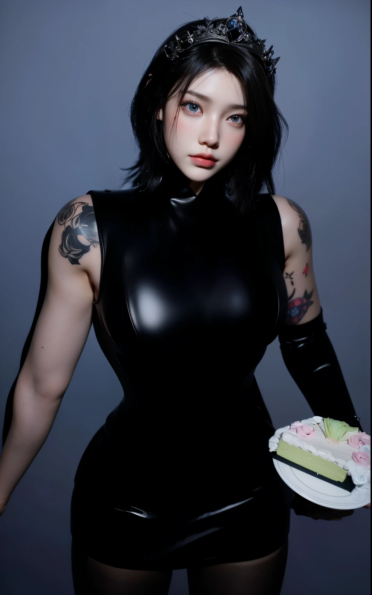 Game Art,Best image quality,Maximum resolution,8k,(A half-length photo),(portrait),(Head close-up),(Rule of Thirds),Unreal Engine 5 rendering works,20 year old girl,((Queen)),The eyes are very detailed,(Large Breasts),Elegant and noble,Light,Light线追踪,Game CG,((3D Unreal Engine)),OC rendering reflection mode,4K,Ultra-clear,Sensual,Translucent lace,Fair and plump figure,Pretty Face,Light泽凝胶涂层,身着华贵礼服的Queen,Crystal Gem Crown,Necklace jewelry,blue eyes,The tattoo is very three-dimensional,Gorgeous and intricate tattoo designs,Ultra-clear portrait,Sexy body,Temple Princess,Sapphire eyes,Gorgeous clothes,Open your hands,Holding cake in hand