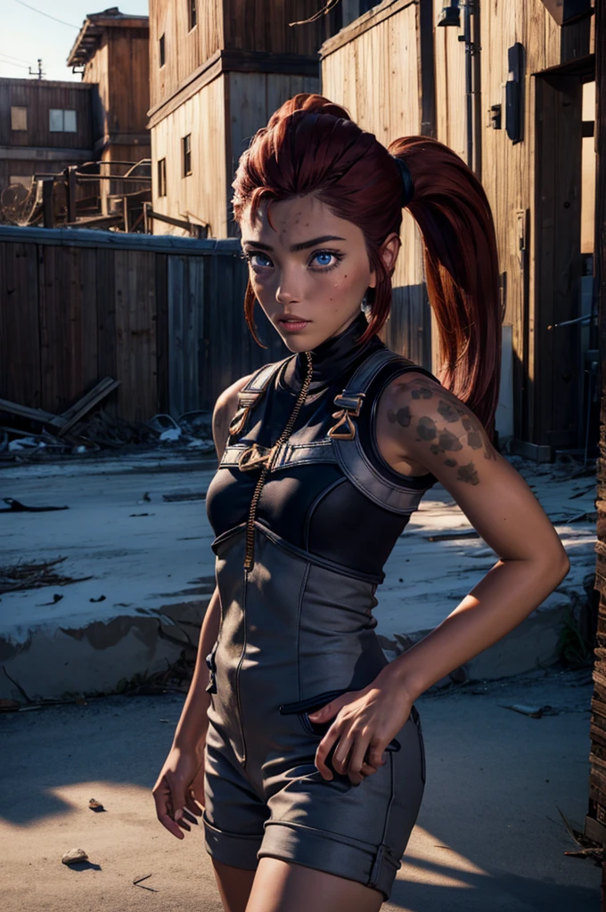 
iliaamitola, ilia amitola, long hair, blue eyes, brown hair, ponytail, dark skin, dark-skinned female, BREAK bare shoulders, bodysuit, BREAK standing inside ruins of empty stadium, rubble, cracked ground, stream, snow-covered stadium, post-apocalypse, dystopian future, crowd, (crowd in military uniforms), bonfires, BREAK looking at viewer, (cowboy shot:1.5), BREAK (masterpiece:1.2), best quality, high resolution, unity 8k wallpaper, (illustration:0.8), (beautiful detailed eyes:1.6), extremely detailed face, perfect lighting, extremely detailed CG, (perfect hands, perfect anatomy),
