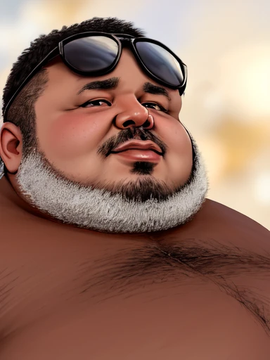 portrait photo of Atate morbidly obese without a shirt, high quality photograph, bokeh, rim light, depth of field, sunglasses,