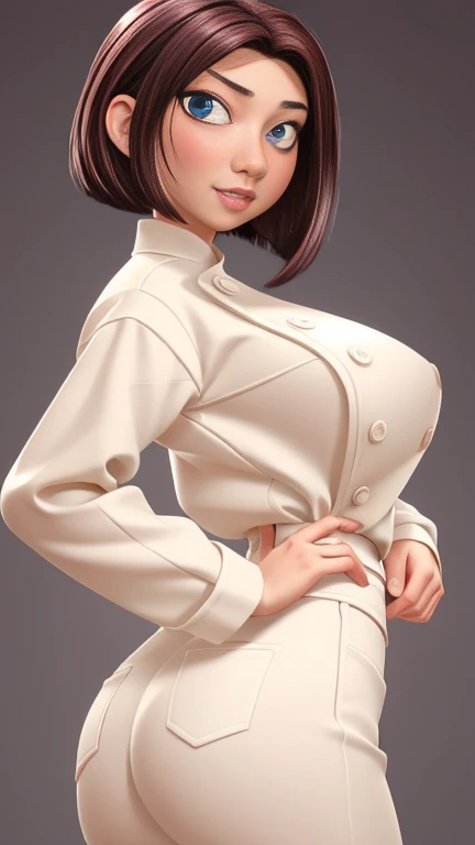(highest quality:1.4),(Shiny skin), nude, Body Focus, (cute face), (((highest quality))), figure, ((beautiful Finger)), , beautiful body, beautiful character design, ,Perfect lighting, colorful, bright_front_face_Lighting, 超High resolution, High resolution, Absurd:1.2, Bokeh:1.2, Lens flare, (Vibrant_color:1.2), (beautiful, Large Breasts:1.2), (Big Ass:1.1), 
Brown Hair, blue eyes, White skin, white chef jacket, Confident expression, Thin eyebrows, Pink Lips, short hair, Cheek marks, Small eyes,