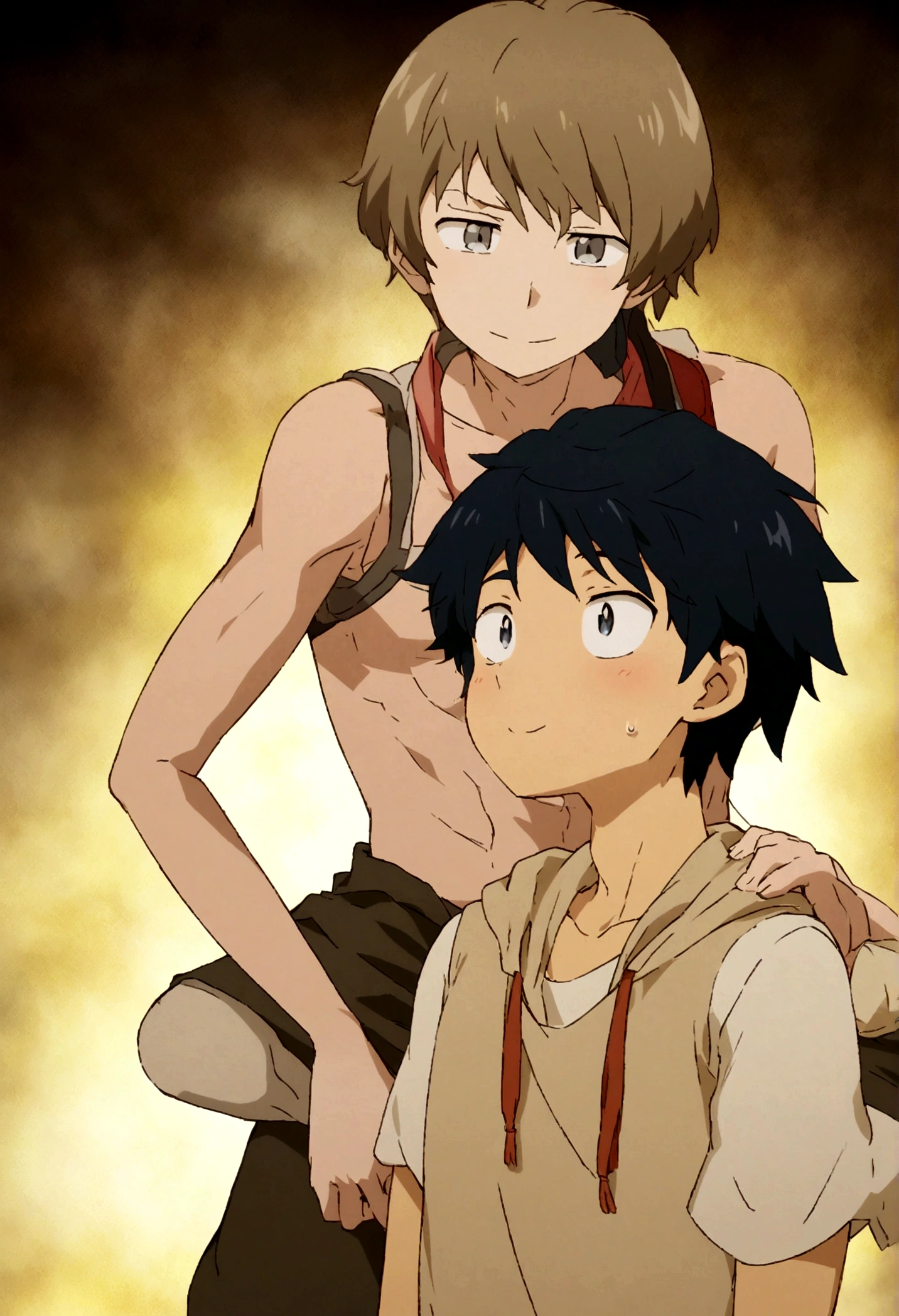 (The daily life of a boy whose memories of sexual encounters with men have been erased:1.11),,1boy,,,,(A cool and cute guy),Refreshing,,He's a natural, naive, athletic guy.,Feeling for friends,Light brown skin,Grey Eyes, Black Hair,Eye power,eyes with vitality,Wear thick clothes,Happily,Take it easy,free and,Bright smile,hobbies are important,Slim figure,for good will,Lucky,Strong luck,bad luck,creation,Dust,Natural light,Strongest configuration,Smooth anime CG art,Anime Art,cell anime illustration,Punctuality,detailed,Male Focus,Intentionally causing the malfunction of the male genitals,Male Love,,,