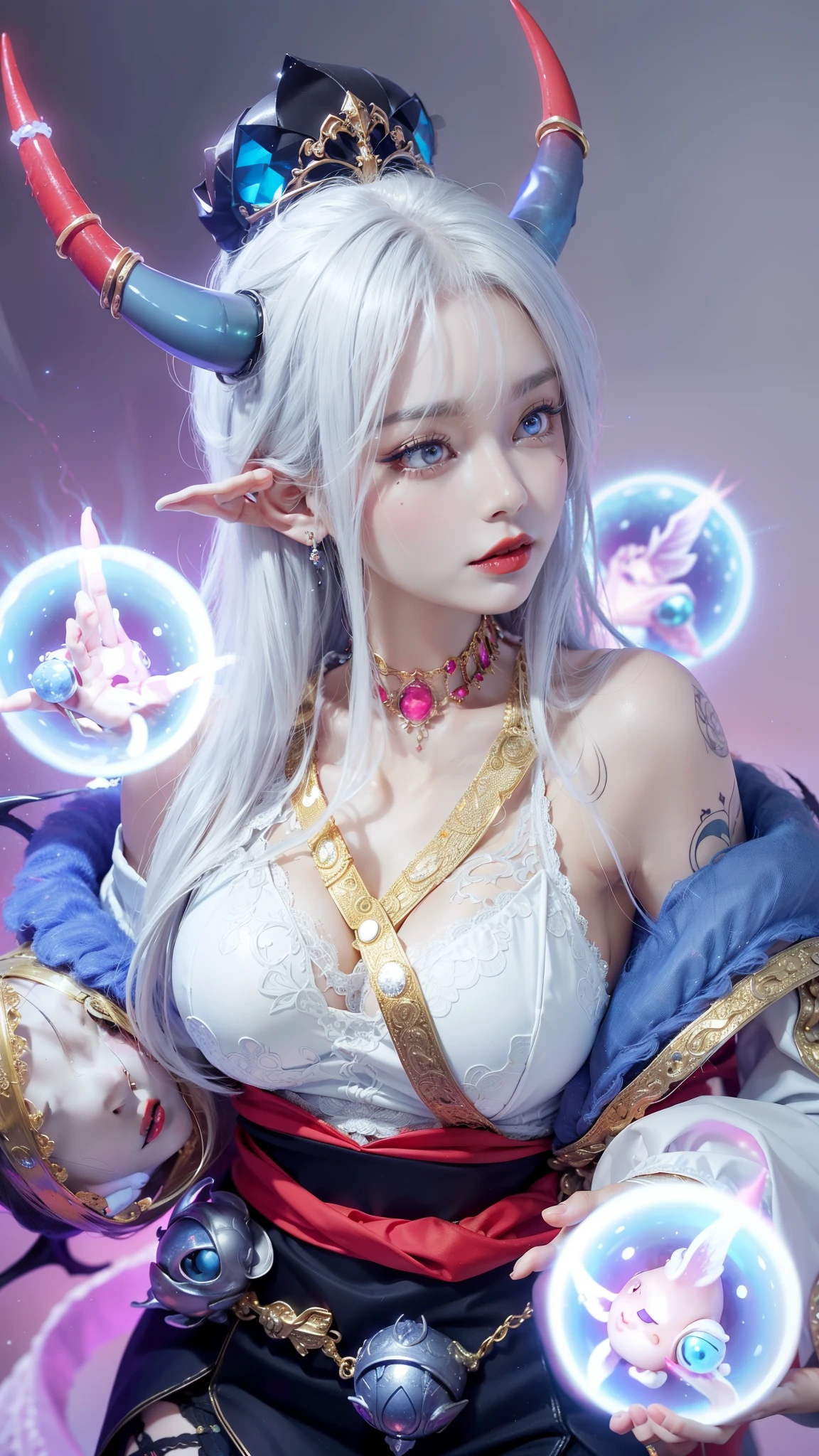 Detailed image quality，Witch Pandora，wing, Succubus Theme，堕落Angel，Excellent，scary，Secret Terror，Tentacles，With eyes，Uncanny Valley Effect，Beast Blood Moon，skeleton，vampire，Hellfire，Dark Queen，Angel，magician magic witch，16岁Angel，Eyes are blue(Pupils as deep as the starry sky)，Gorgeous tattoo designs all over the body，Surreal photos(8K picture quality，Rich in details)，Dark eyeshadow，Sexy thick lips(Red lipstick)，身上Have a tattoo图案，Dark Queen，Cleopatra，Wearing luxurious gold jewelry，Gorgeous wedding dress，Huge breasts，Have a tattoo，There are glowing energy balls around the body