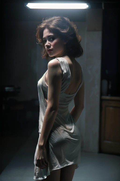 una obra maestra, (((vista de cuerpo completo))) Todo el cuerpo en el marco., (((Mysterious magical lighting))) (((Hermoso, delgado, pale goddess, Irish woman whose body was trapped in ice))) , luz reflejada en el hielo, (((Vestido de lino de una pieza) ))), (((aturdimiento))), (((cabello rojo))), Cueva antigua espeluznante, very detallado , natural lighting, Artstation 8k HD Trending Digital Art in High Resolution detallado Realistic, detallado, Textura de la piel, Super detallado, Realistic Textura de la piel, armadura, Calidad superior, Ultra high resolution, (Fotorrealista: 1.4), high resolution, detallado, CRUDO, Reafilado, por lee jeffries, Stock photo of film nikon d850 4 camera Kodak portra 400 f1.6 lentes, colores ricos, surreal, realistic texture spectacular lighting ArtStation CineStill 800 With the trend of the unreality engine, (((accurate female anatomy, ojos perfectos)))) pelo muy corto, arete, (fondo oscuro:1.2), green hair, makeup, three sided view, from below, from behind, from above, atmospheric perspective, perspective, lens flare, Wide-Angle, 85mm, Canon