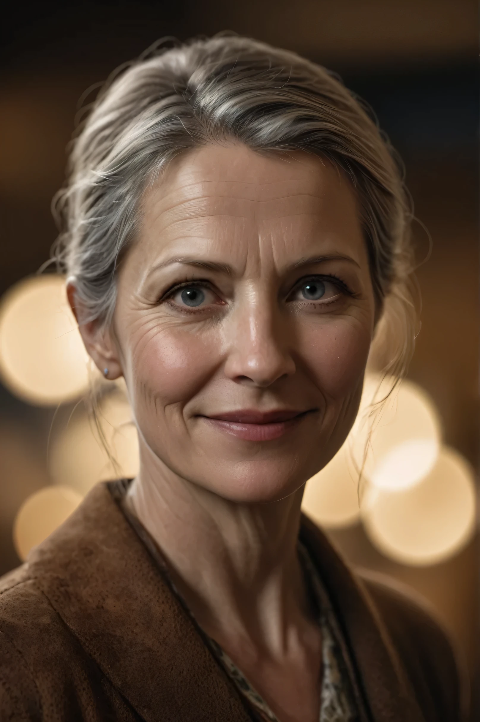 Norwegian librarian,42 year-old woman,Boke,f1.4,40 mm,Photorealistic,RAW,8K,Skin pores,Dried,textured leather,complex parts,dramatic light,award-winning,style by Dan Winters,Raw photo,Granularity,(indistinguishable from reality:1.4),photo taken on Bolex H16,Captivating eyes,smiling,charming,bright features,nature,Thorough,