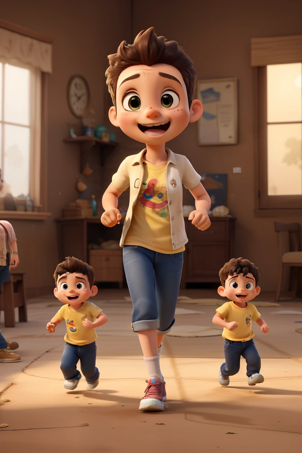 ((mejor calidad)), ((obra maestra)), (detallado), three children, jugando, corriendo