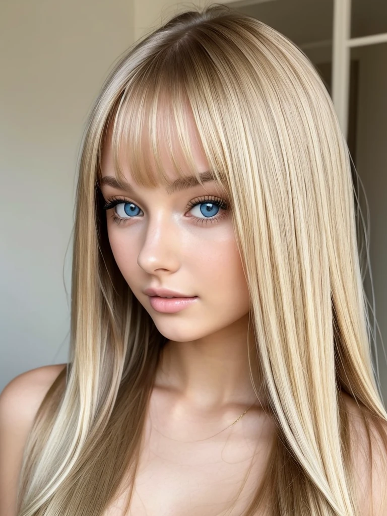 Woman with super long blonde silky straight hair and blue eyes is taking pictures, gorgeous young model, Portrait Sophie Mudd, beautiful female model, cute young woman, Very beautiful bangs、Light illuminating shiny cheeks、Very beautiful young woman, portrait of a beautiful model, Beautiful young girl, Beautiful young woman, a photography of a beautiful woman, face perfect, 16-year-old female model, Beautiful young face, Beautiful blonde girl