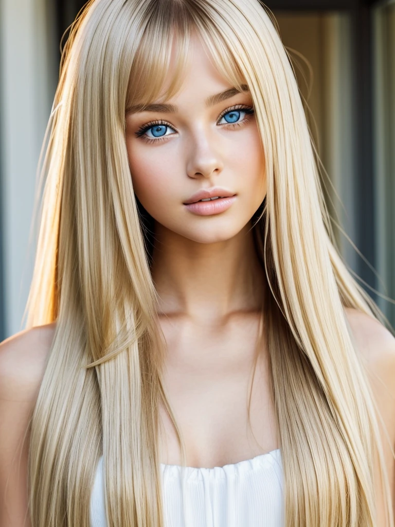 Woman with super long blonde silky straight hair and blue eyes is taking pictures, gorgeous young model, Portrait Sophie Mudd, beautiful female model, cute young woman, Very beautiful bangs、Light illuminating shiny cheeks、Very beautiful young woman, portrait of a beautiful model, Beautiful young girl, Beautiful young woman, a photography of a beautiful woman, face perfect, 16-year-old female model, Beautiful young face, Beautiful blonde girl