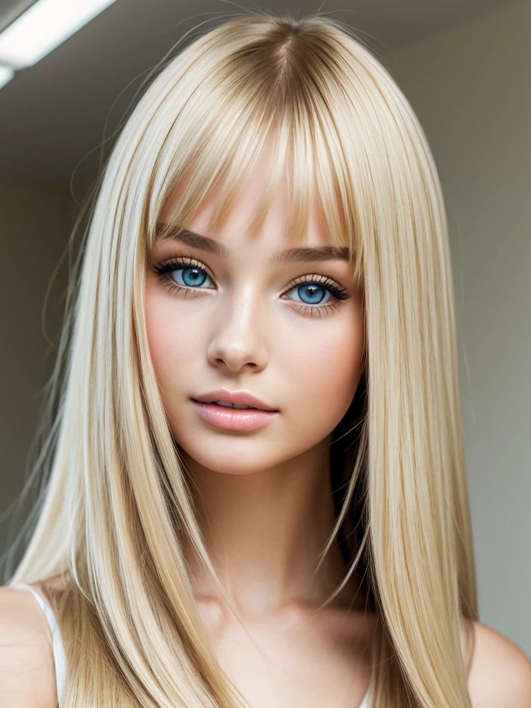 Woman with super long blonde silky straight hair and blue eyes is taking pictures, gorgeous young model, Portrait Sophie Mudd, beautiful female model, cute young woman, Very beautiful bangs、Light illuminating shiny cheeks、Very beautiful young woman, portrait of a beautiful model, Beautiful young girl, Beautiful young woman, a photography of a beautiful woman, face perfect, 16-year-old female model, Beautiful young face, Beautiful blonde girl