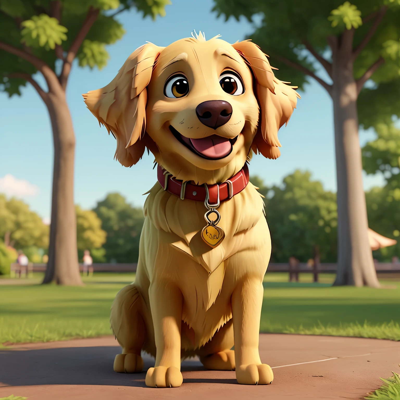 Happy golden retriever in a park, cute 3d rendering