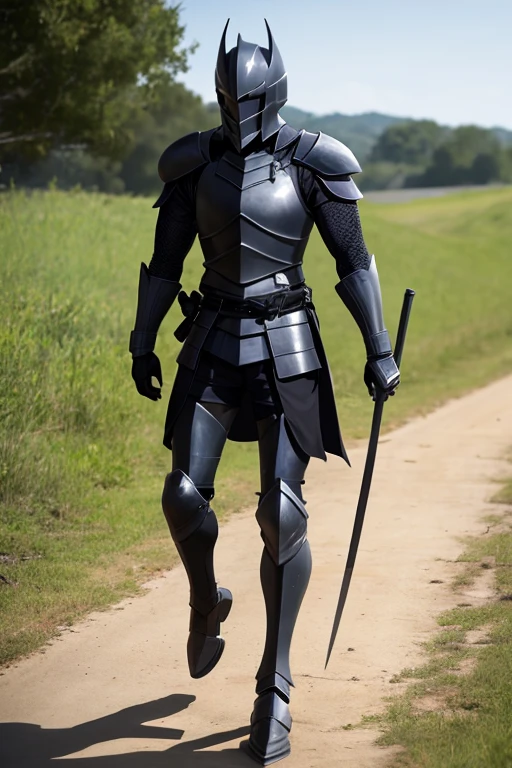 Black knight walking among a defeated exercise 