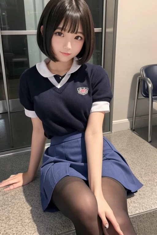 Cute Girls、high school girl、Bob Hair、mini skirt、See-through、pantyhose、sit