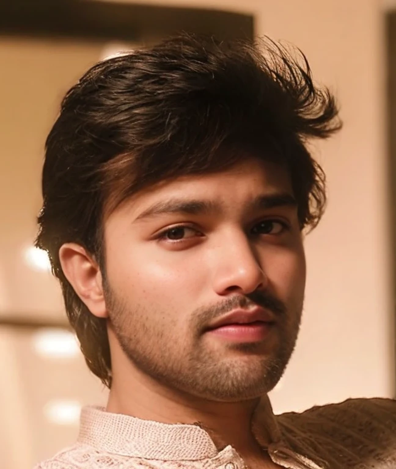 A beautiful young bearded man with highly detailed skin.