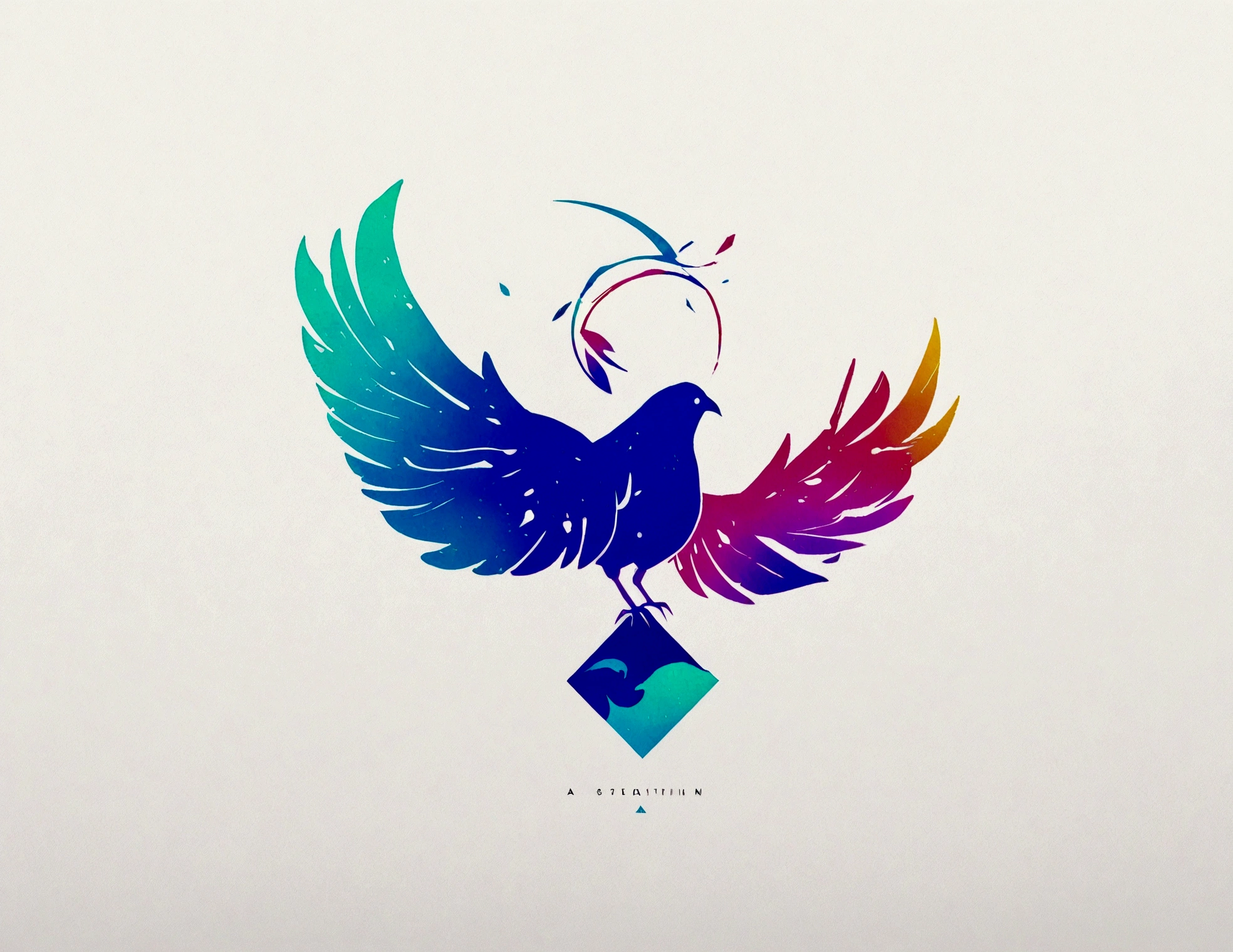 Create a cinematic, abstract symbol for a film production company based on stories and music. The logo should represent the companionship between a boy musician, A Storyteller Fantasy Bird and a Dreamy Feather. Minimalist symbol design. Logo of half a feather, half a boy