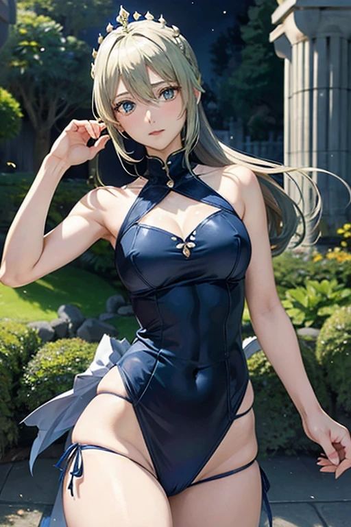 artoria pendragon de fate stay night. Ojos verdes. Cabello rubio. Cuerpo delgado y perfecto. Vestido apretado. Cara de artoria pendragon. Ojos realistas. Panties. Cuerpo completo con piernas y pies.