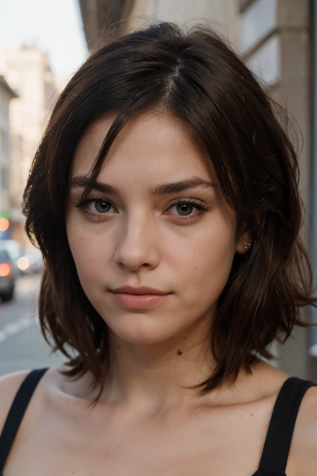 brune au yeux bleu et visage parfait
