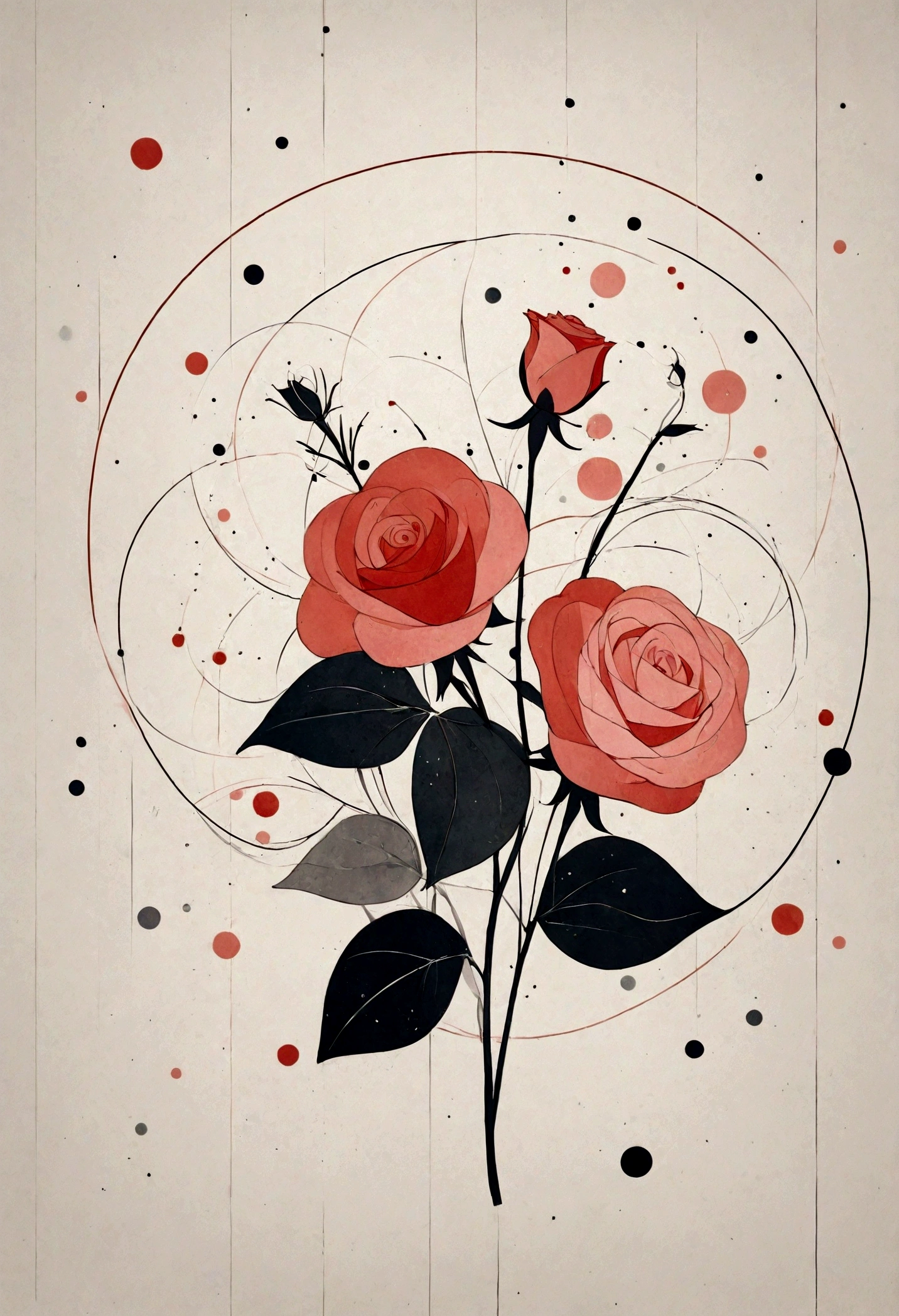 Rose Flowers, lines, dots, circles, by Miro Joan