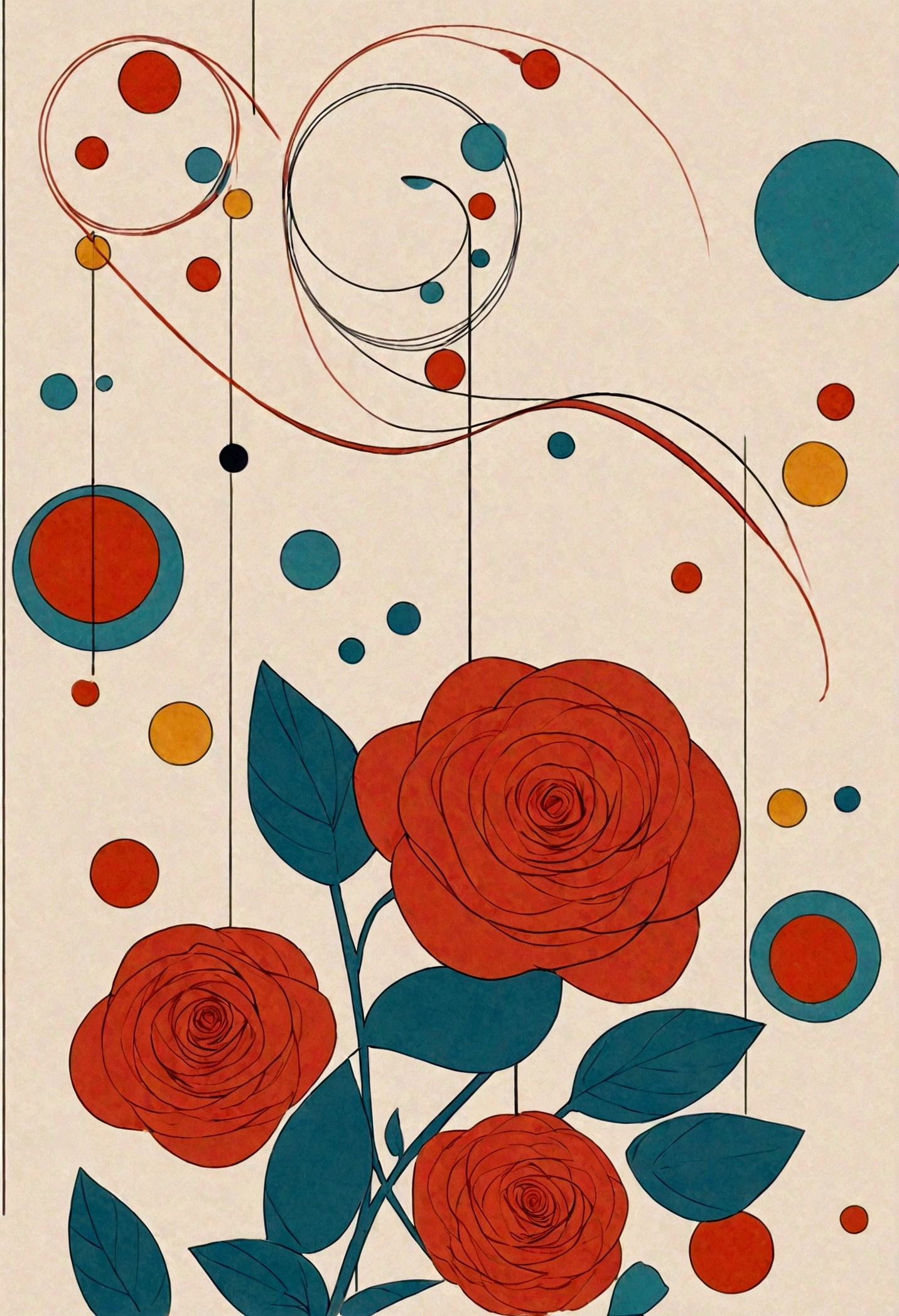 Rose Flowers, lines, dots, circles, by Miro Joan